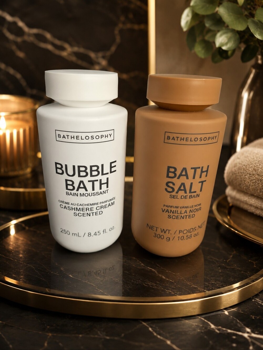 BatheLosophy Bubble Bath & Bath Salt Set — White + Tan